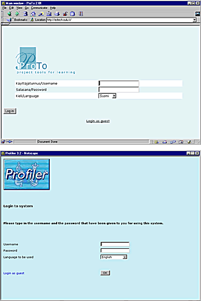 screen shots of course login for ProTo and for LCP
